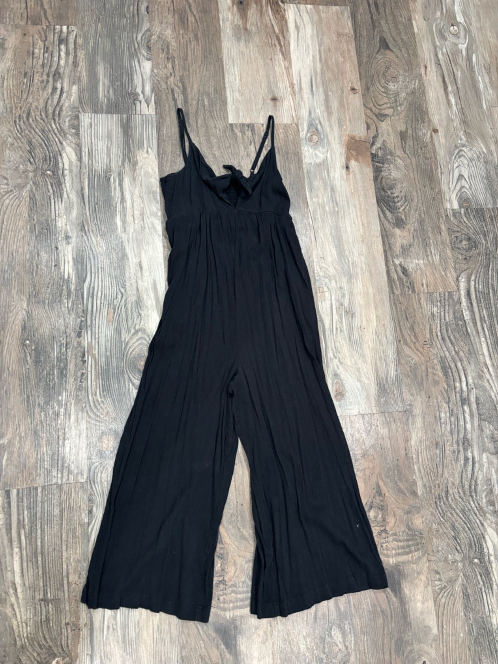 aerie Black Wide-Leg Jumpsuit with Tie front and adjustable straps